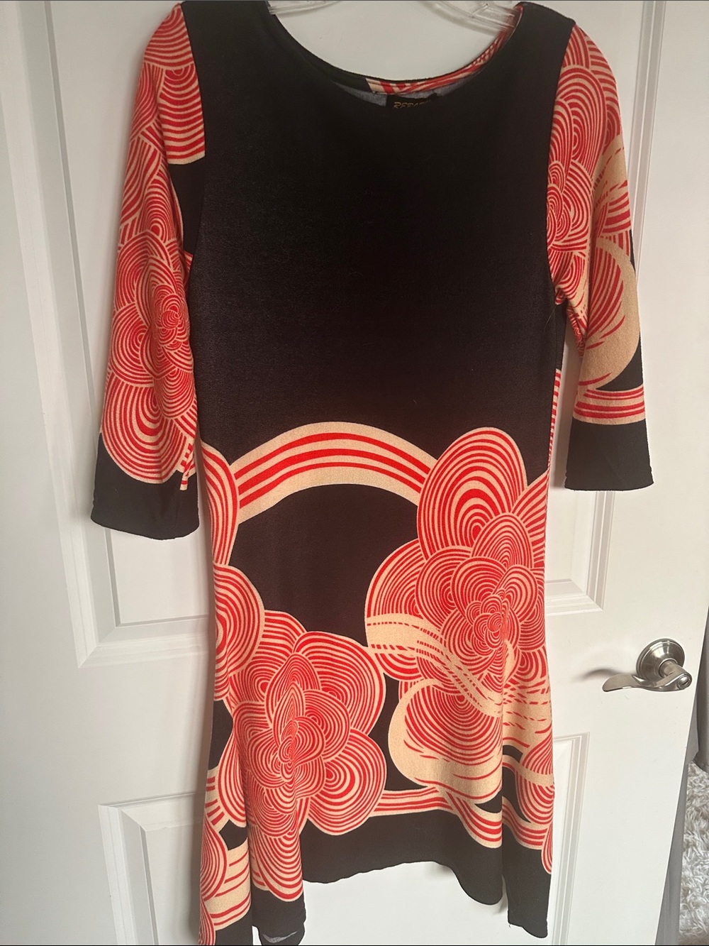 Reborn Black Dress with Red and Cream Floral Print